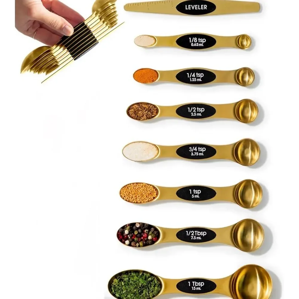 Magnetic Measuring Spoons, Stainless Steel Gold Spoons for Cooking/Baking- NIB